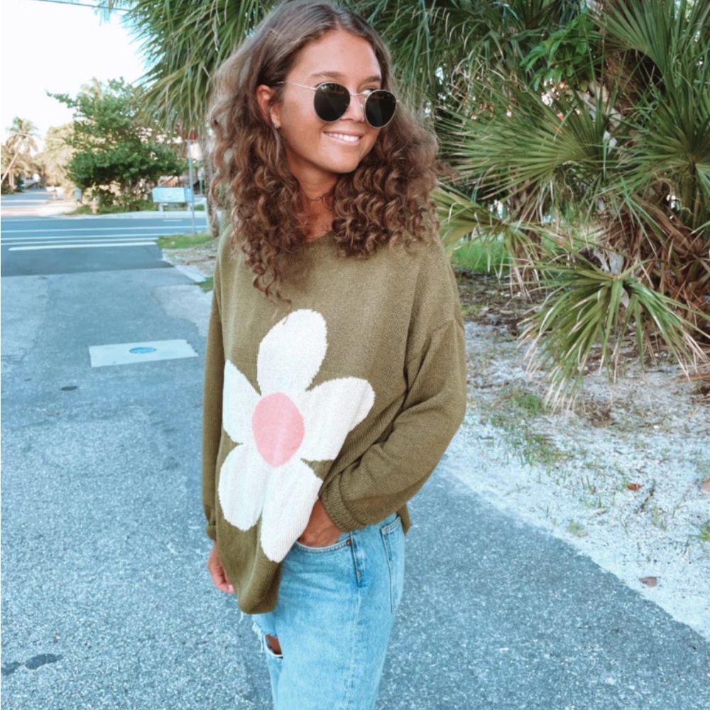 Women's Petal Pullover Sweater - sage xl boutique brand Erin made